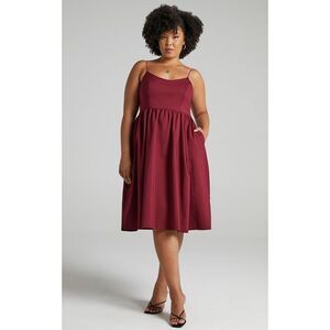 Showpo Wild Nights A-Line Spaghetti Strap Knee Length Maroon Wine Dress Sz US 16